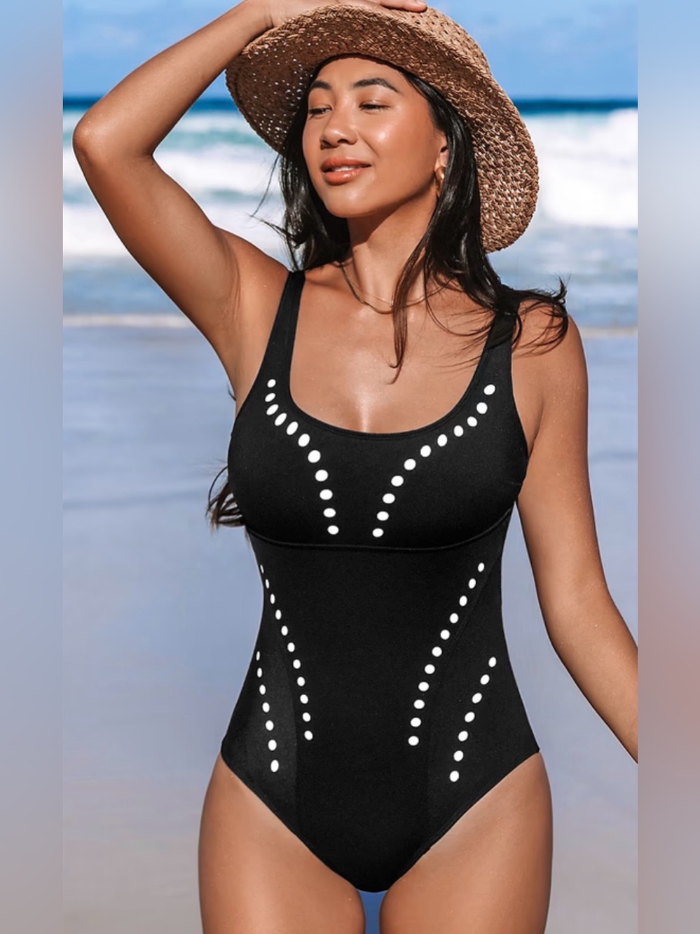 Black Full Coverage Tummy Control One Piece Swimsuit Size Large
